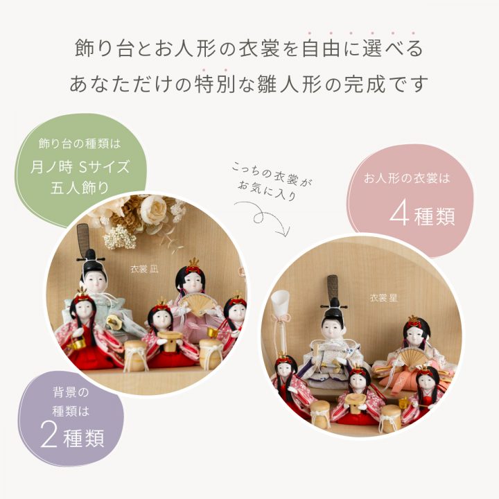 雛人形 ケース飾り ぷりふあ衣 五人飾り 月ノ時 -ナチュラル- Sサイズ
